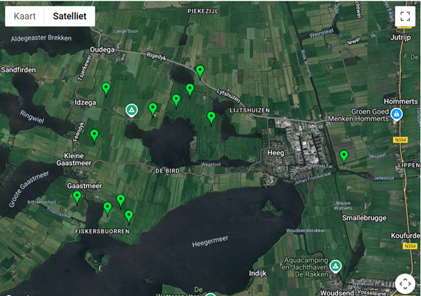 Satellietkaart met de 12 meetpunten in Idzegea